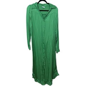 Suzy D London Green Collared‎ V-Neck Maxi Dress with Long Bishop Sleeves